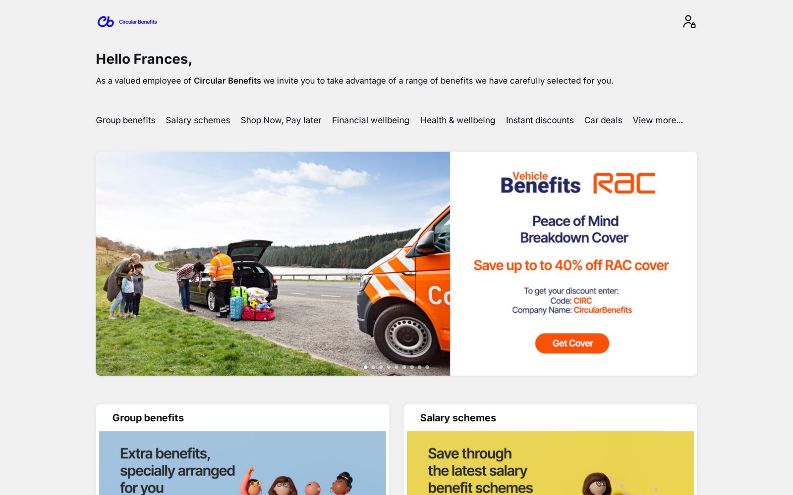 The employee home page